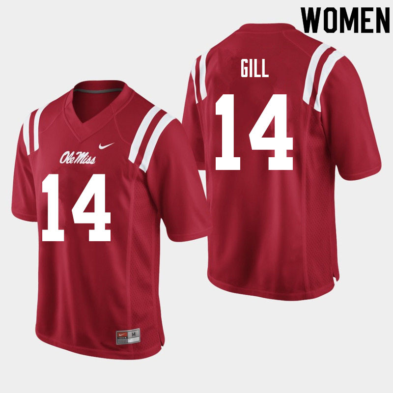 Women #14 Daylen Gill Ole Miss Rebels College Football Jerseys Sale-Red